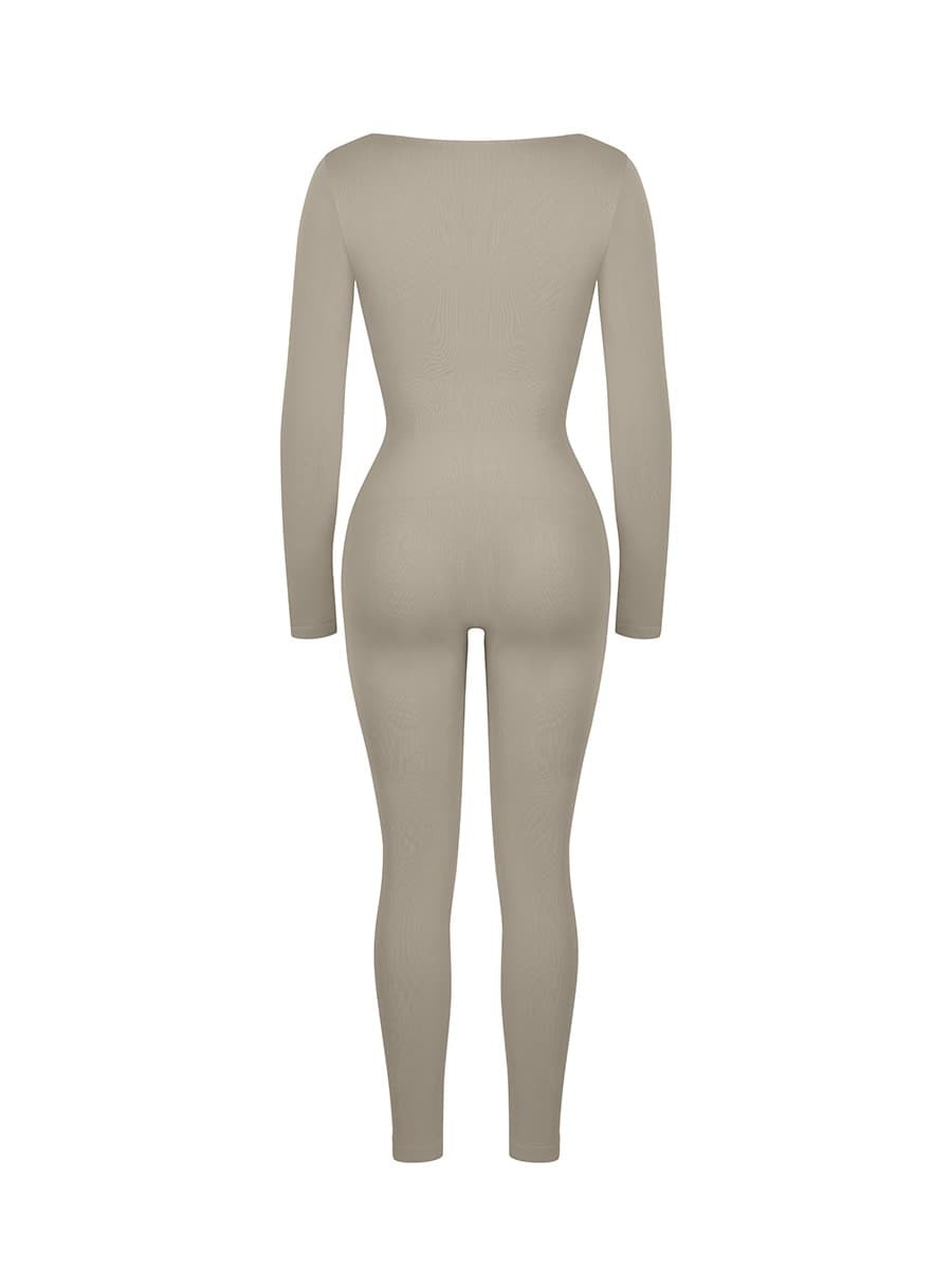 Grey Deep V Tummy Control Waist Cinching Catsuit