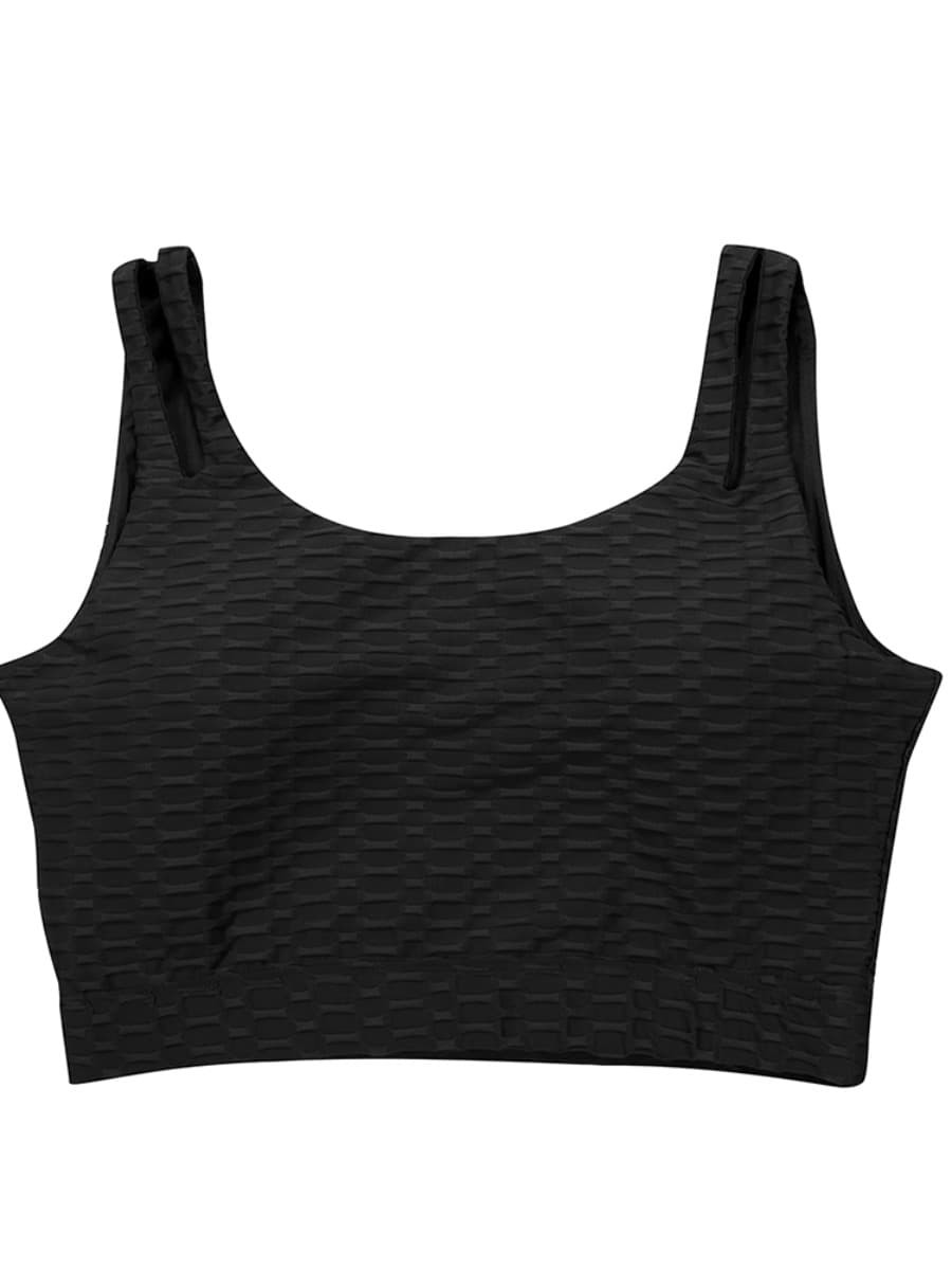 Body Hugging Black Jacquard High Waist Crop Sports Suit Stretched