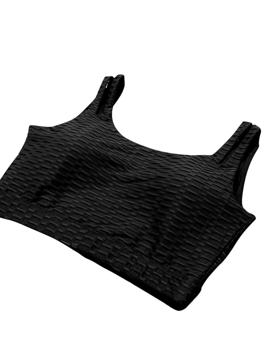 Body Hugging Black Jacquard High Waist Crop Sports Suit Stretched