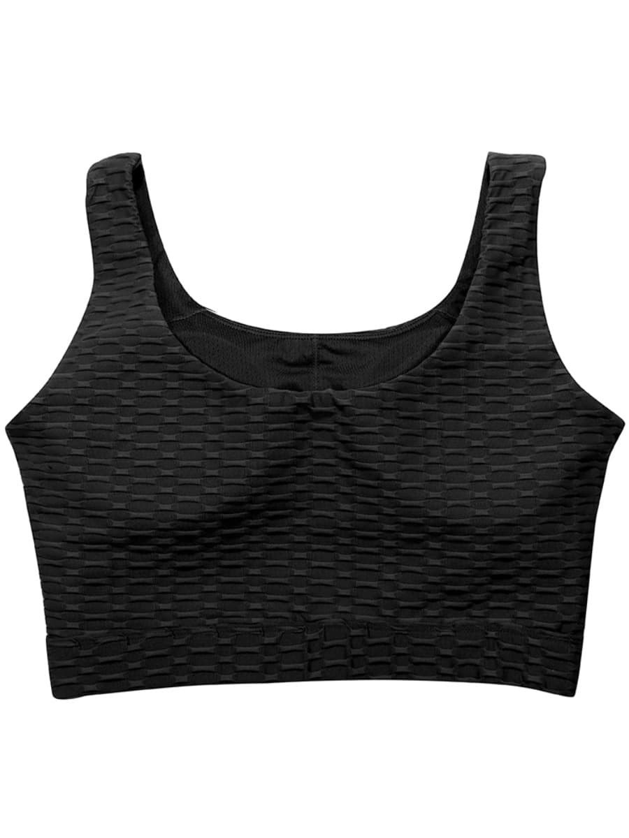 Body Hugging Black Jacquard High Waist Crop Sports Suit Stretched