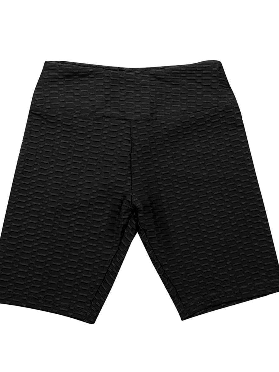 Body Hugging Black Jacquard High Waist Crop Sports Suit Stretched