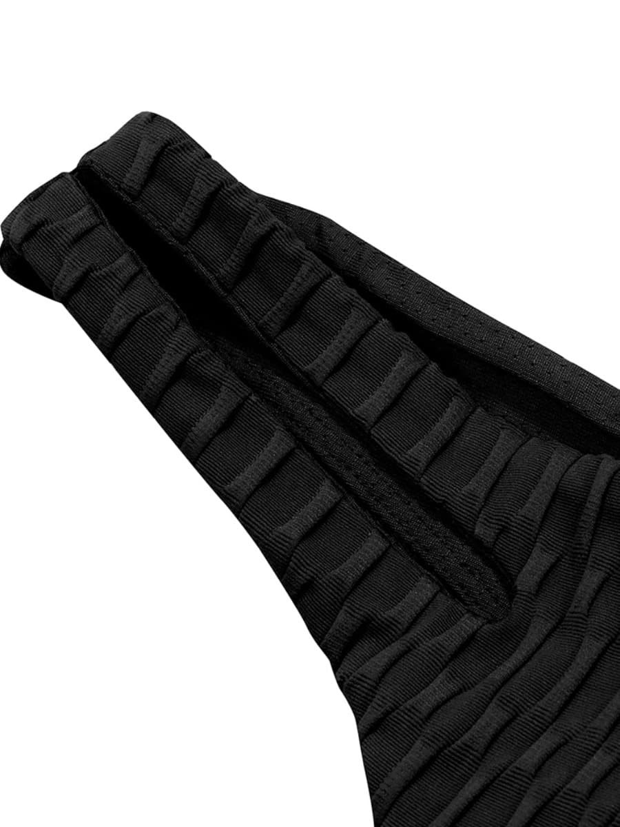 Body Hugging Black Jacquard High Waist Crop Sports Suit Stretched