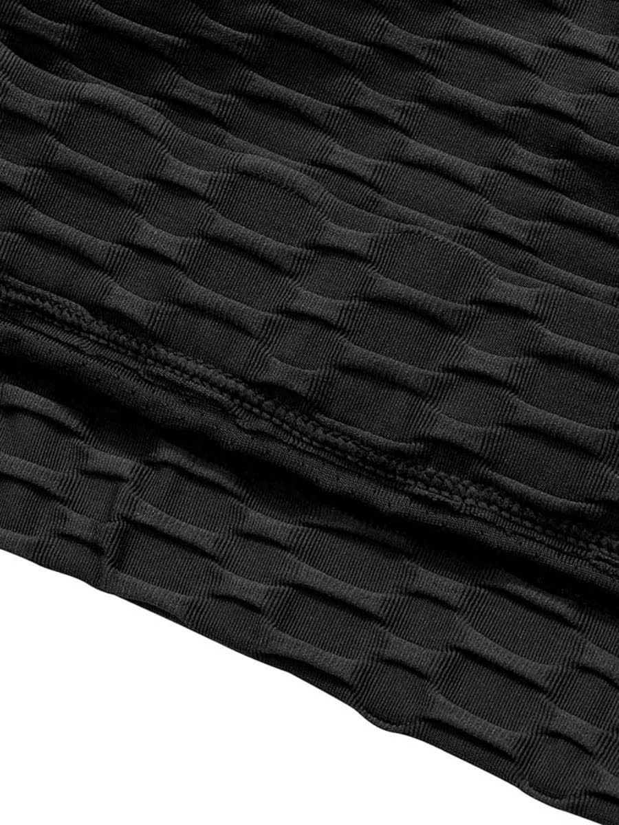 Body Hugging Black Jacquard High Waist Crop Sports Suit Stretched