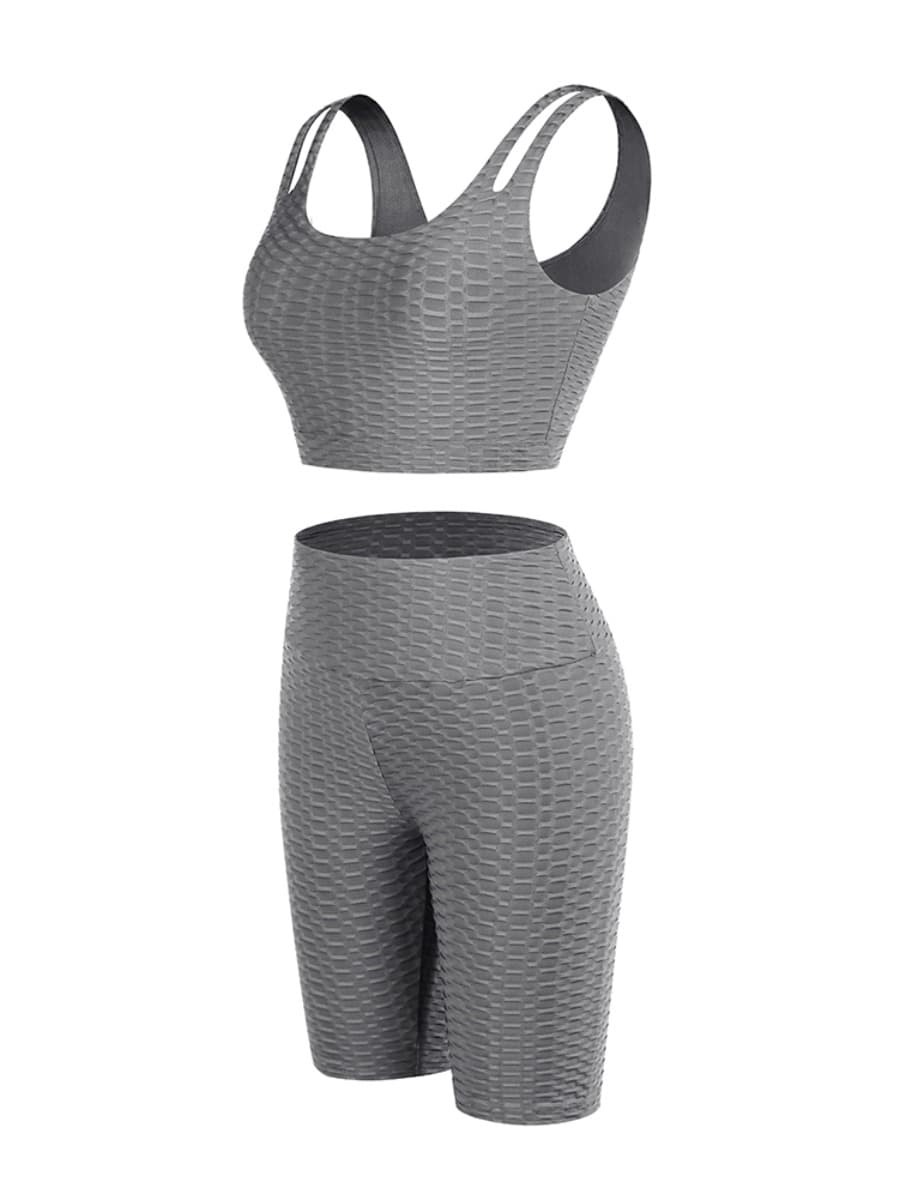Gray Jacquard Yoga Top High Waist Shorts Versatile Item