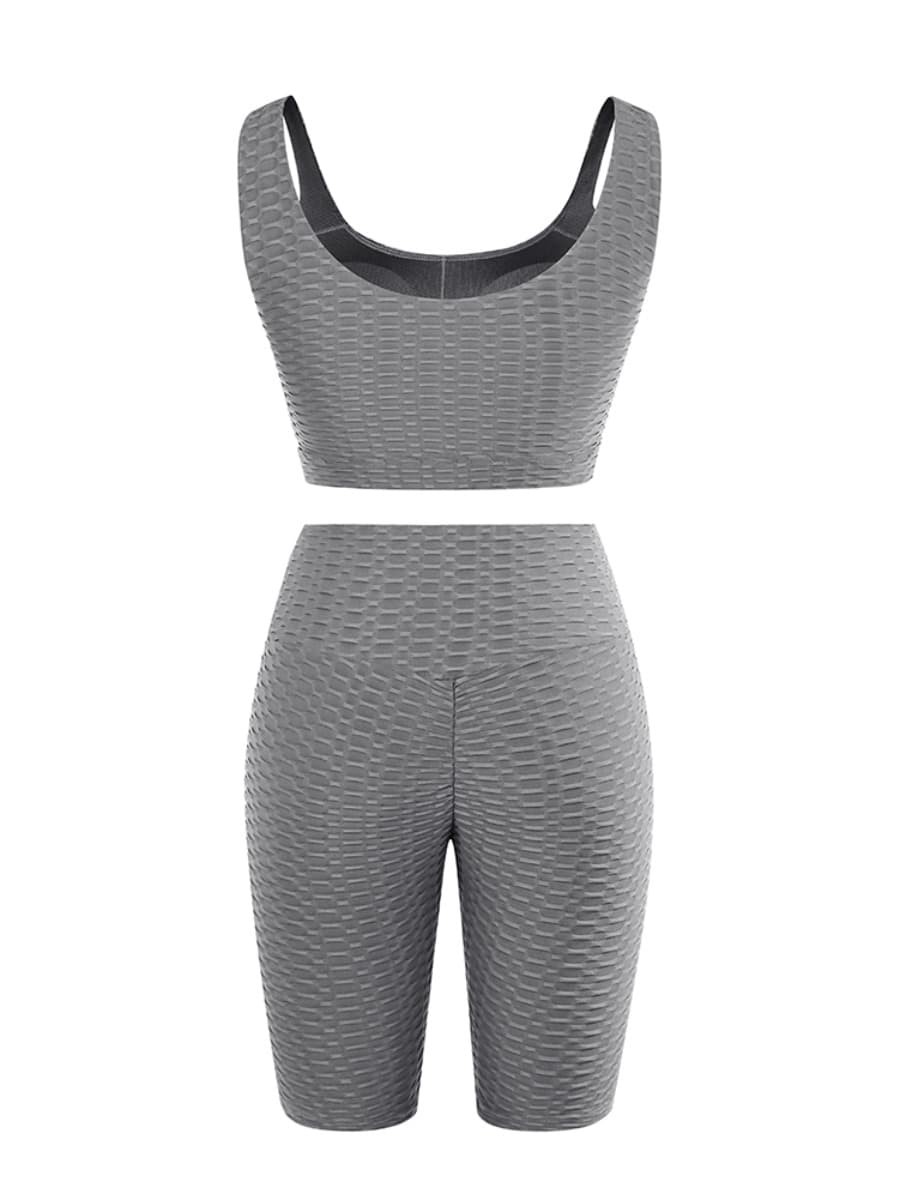 Gray Jacquard Yoga Top High Waist Shorts Versatile Item