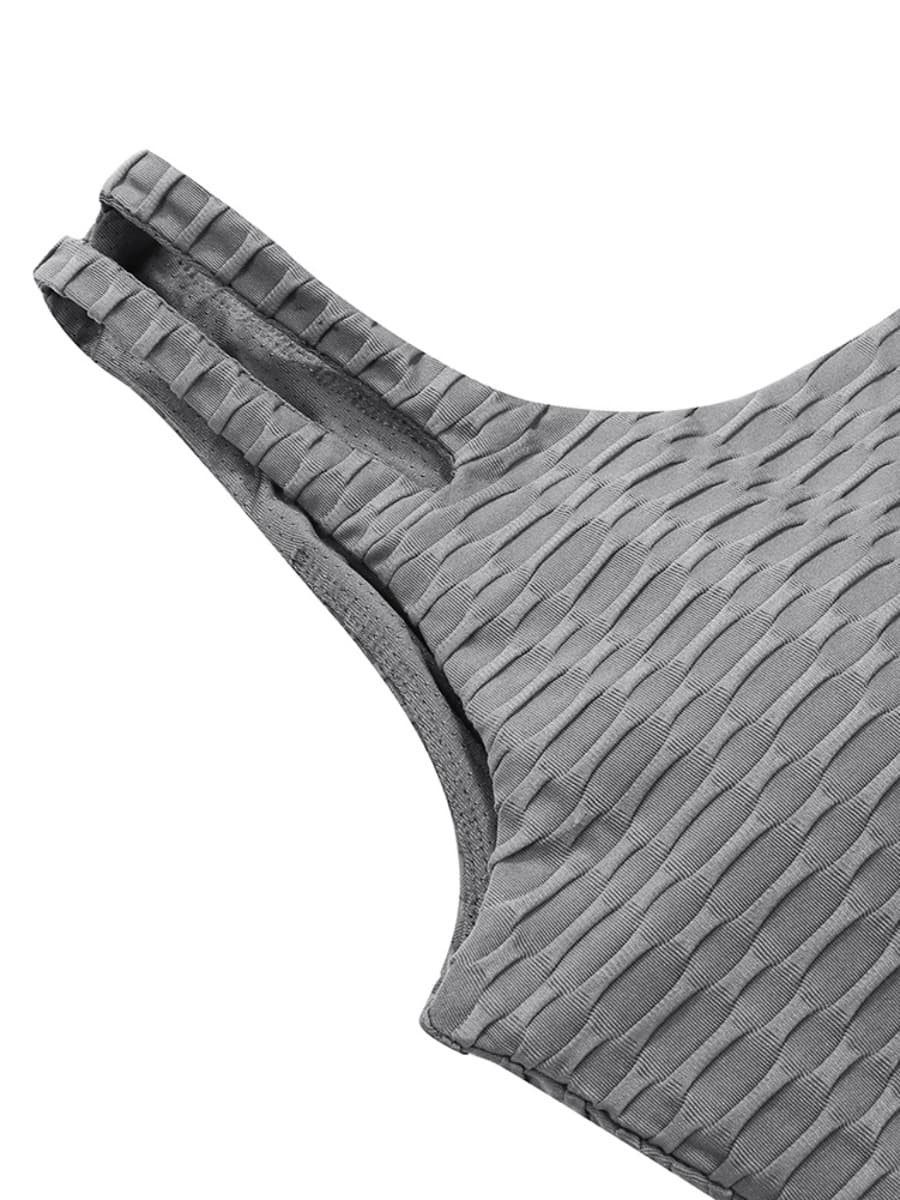 Gray Jacquard Yoga Top High Waist Shorts Versatile Item