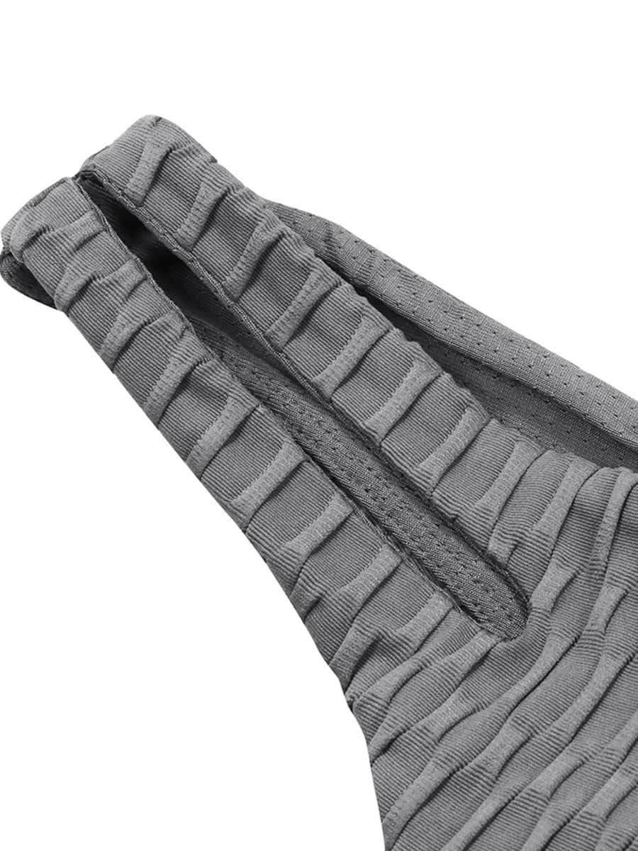 Gray Jacquard Yoga Top High Waist Shorts Versatile Item