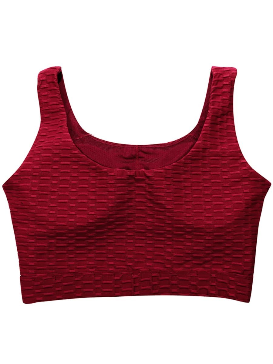 Tight Wine Red Scoop Neck Crop Jacquard Sports Suit Tight