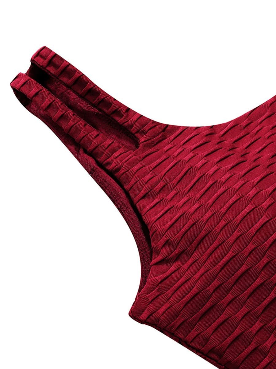 Tight Wine Red Scoop Neck Crop Jacquard Sports Suit Tight