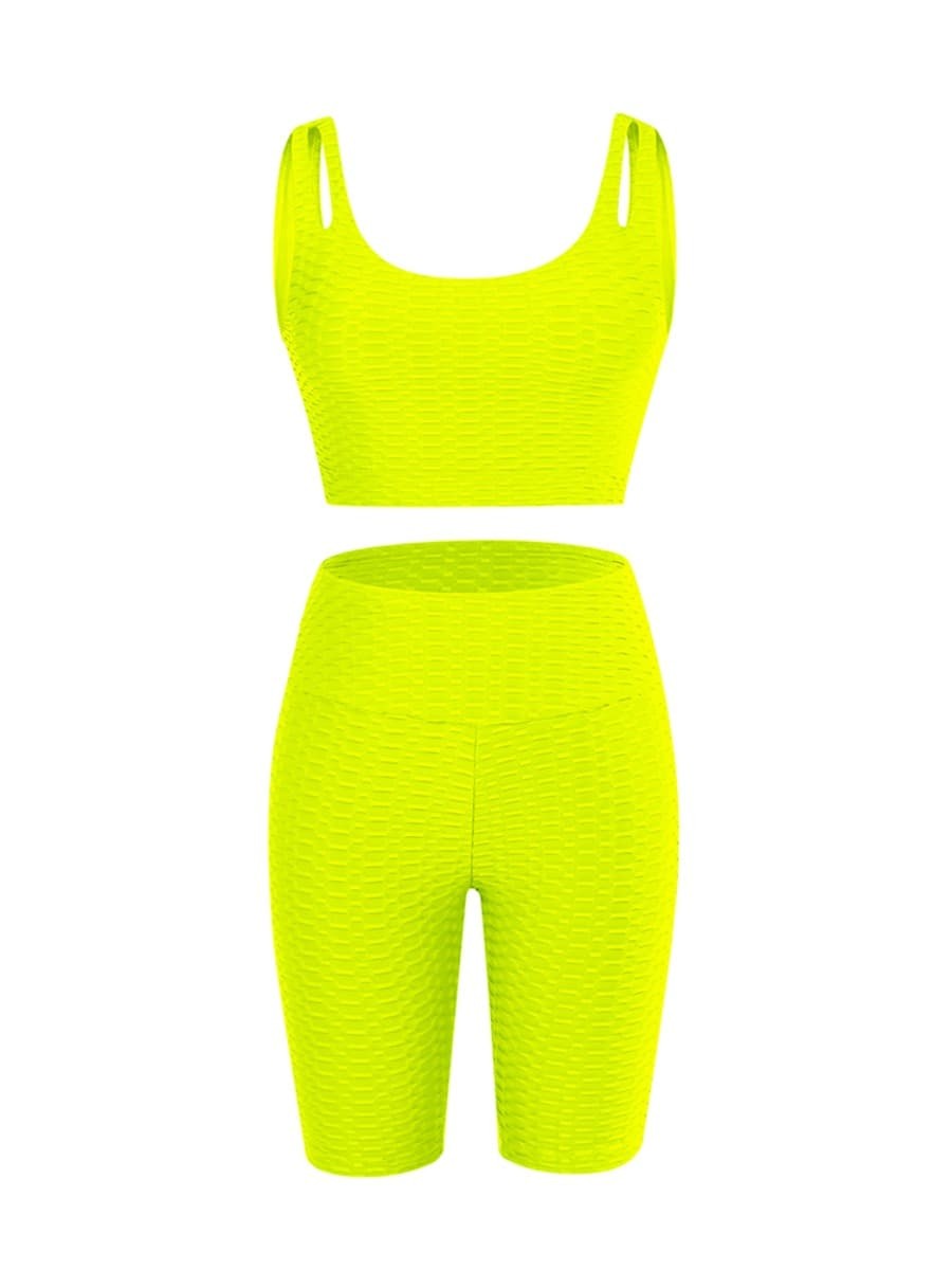 Yellow Flirting Scoop Neck Training Suits High Waist Lightweight