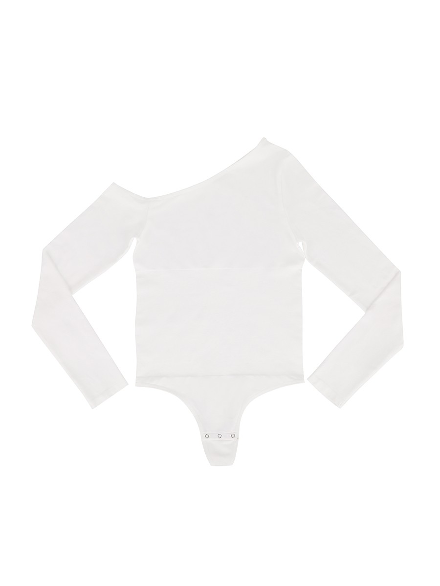 Seamless Long Sleeve Diagonal Neck Waist Trimming Thong Bodysuit