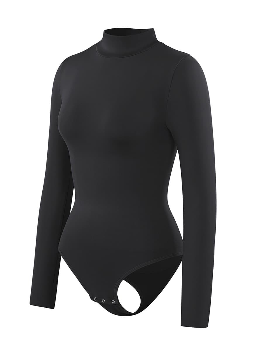 New Seamless Eco-friendly Turtle Neck Long Sleeve Thong Bodysuit
