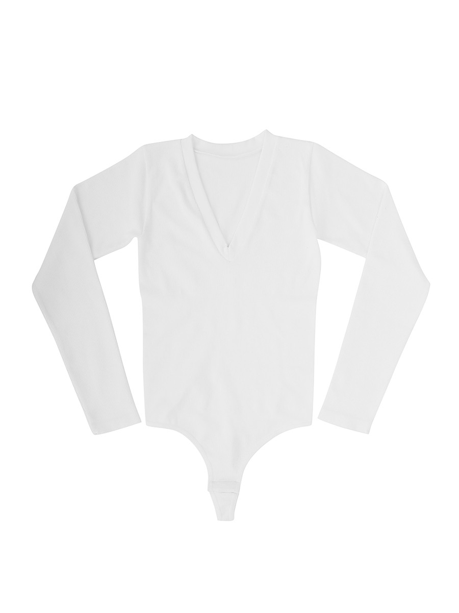 Seamless Long Sleeved V-neck Waist Shaping Tummy Control Bodysuit