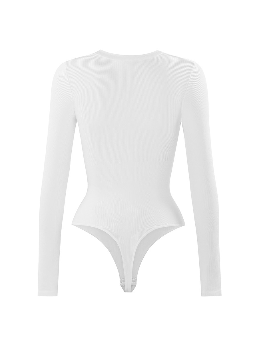 Seamless Long Sleeved V-neck Waist Shaping Tummy Control Bodysuit