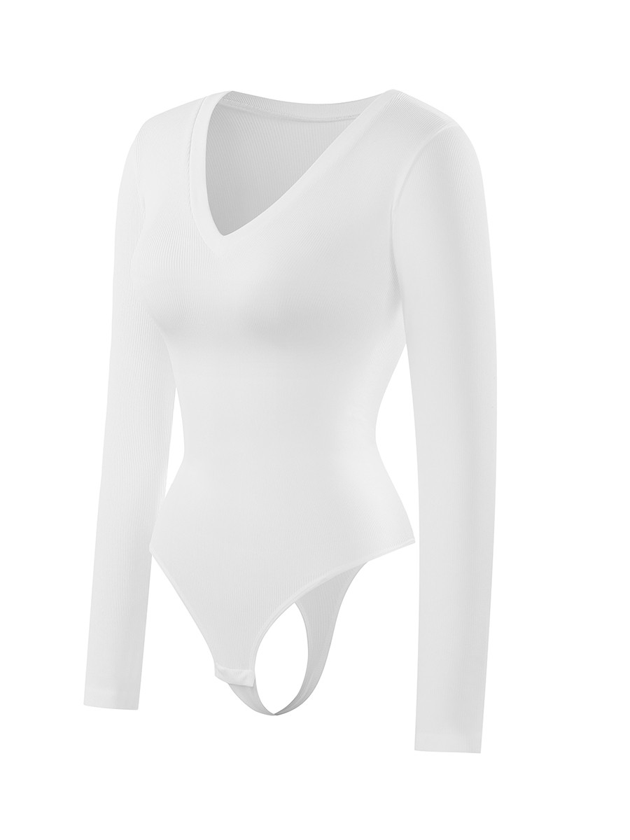 Wholesale Seamless Long Sleeved V-neck Waist Shaping Tummy Control Bodysuit