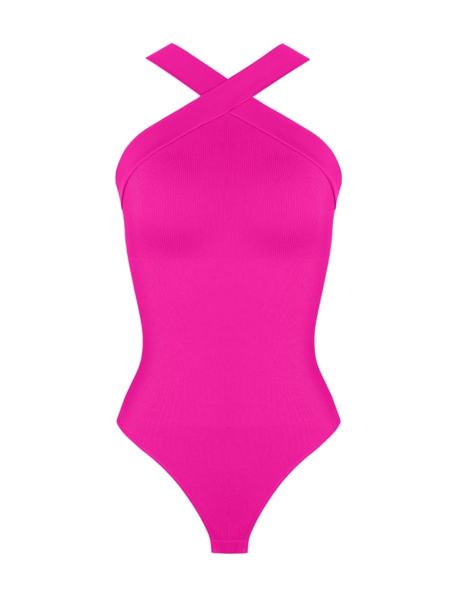 New Fashion Seamless Crossover Halter Thong Bodysuit