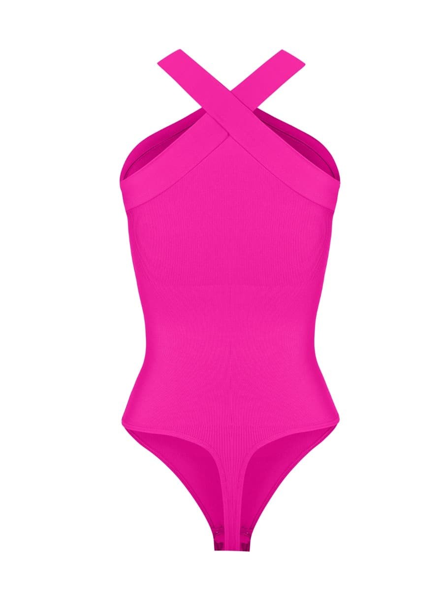 New Fashion Seamless Crossover Halter Thong Bodysuit