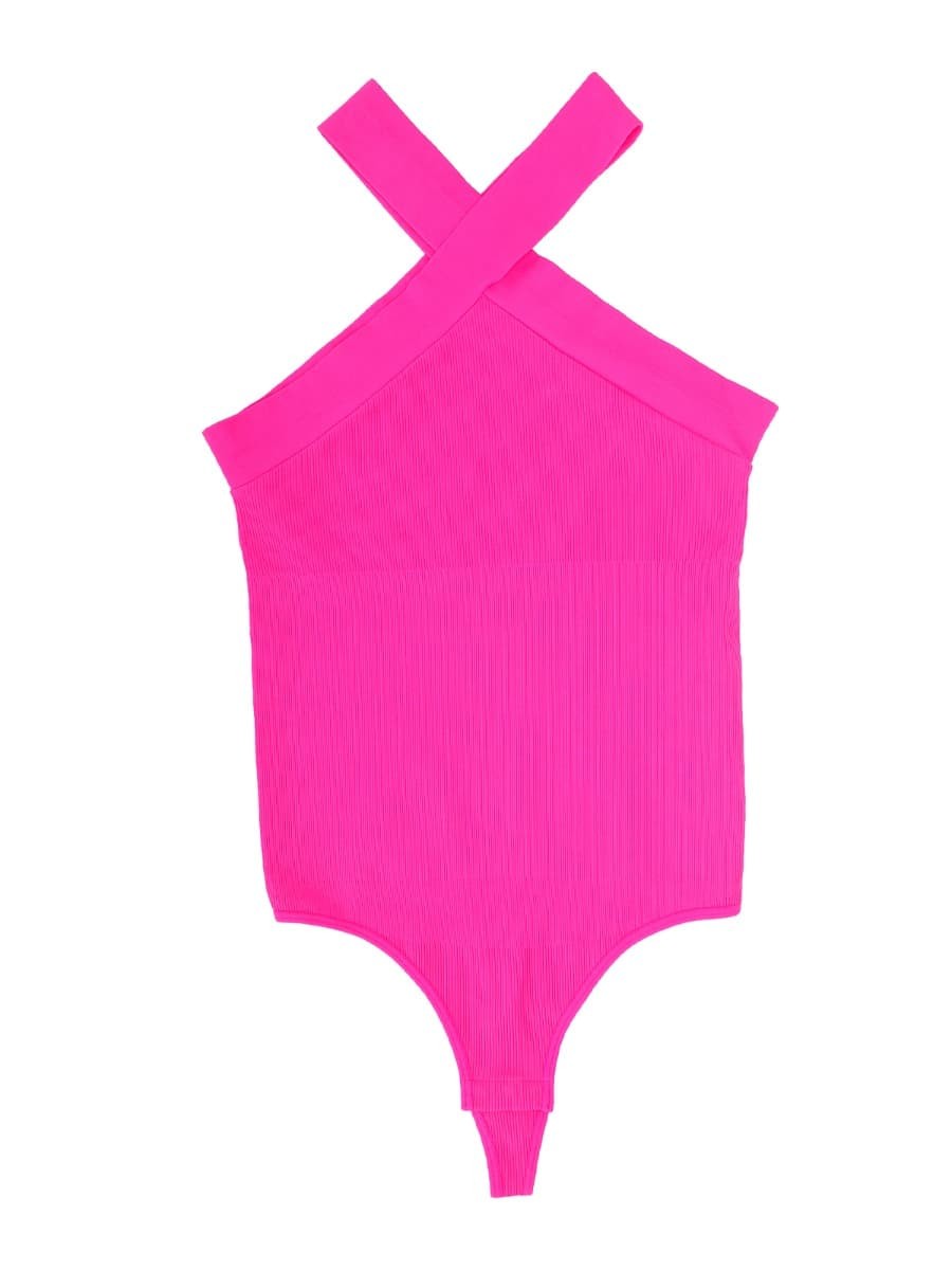 New Fashion Seamless Crossover Halter Thong Bodysuit