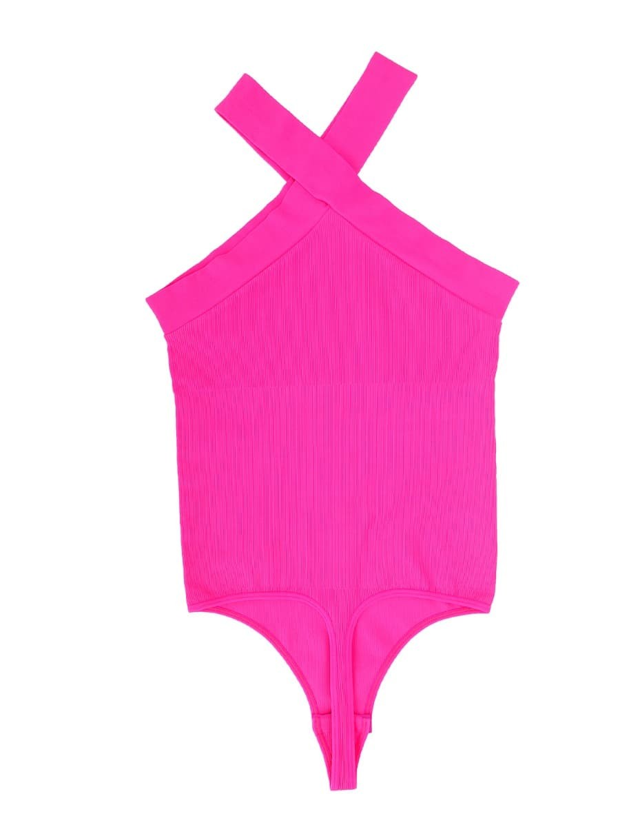 New Fashion Seamless Crossover Halter Thong Bodysuit