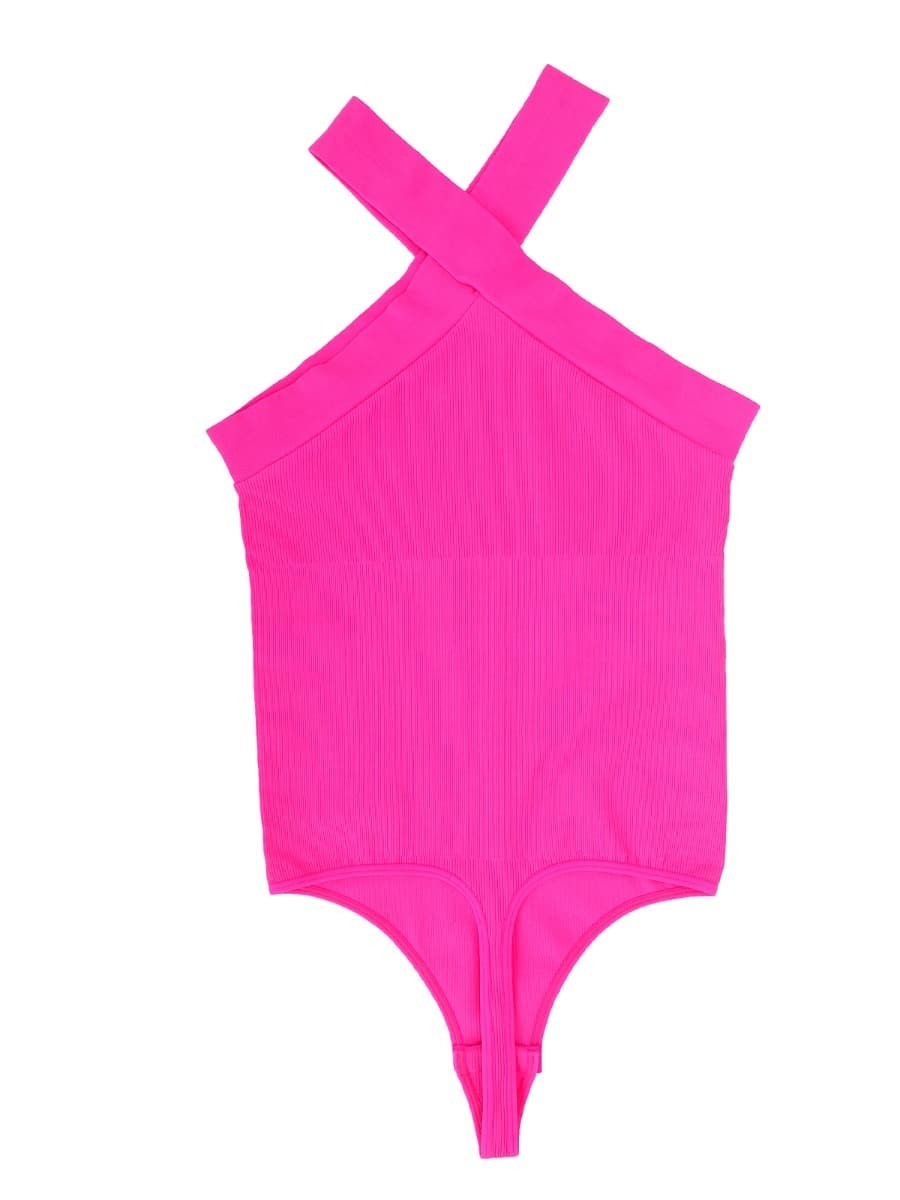 New Fashion Seamless Crossover Halter Thong Bodysuit