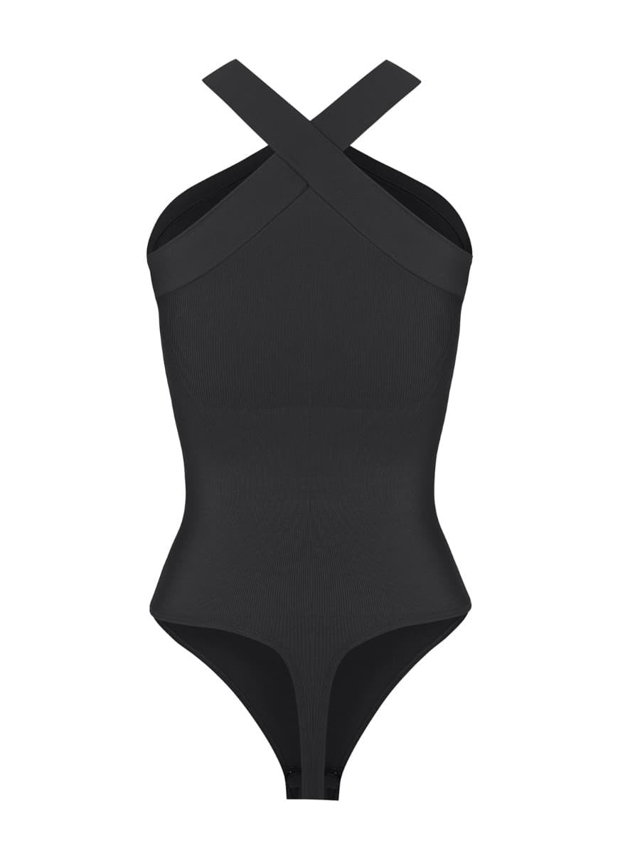 Crossover Halter Thong Bodysuit for Women