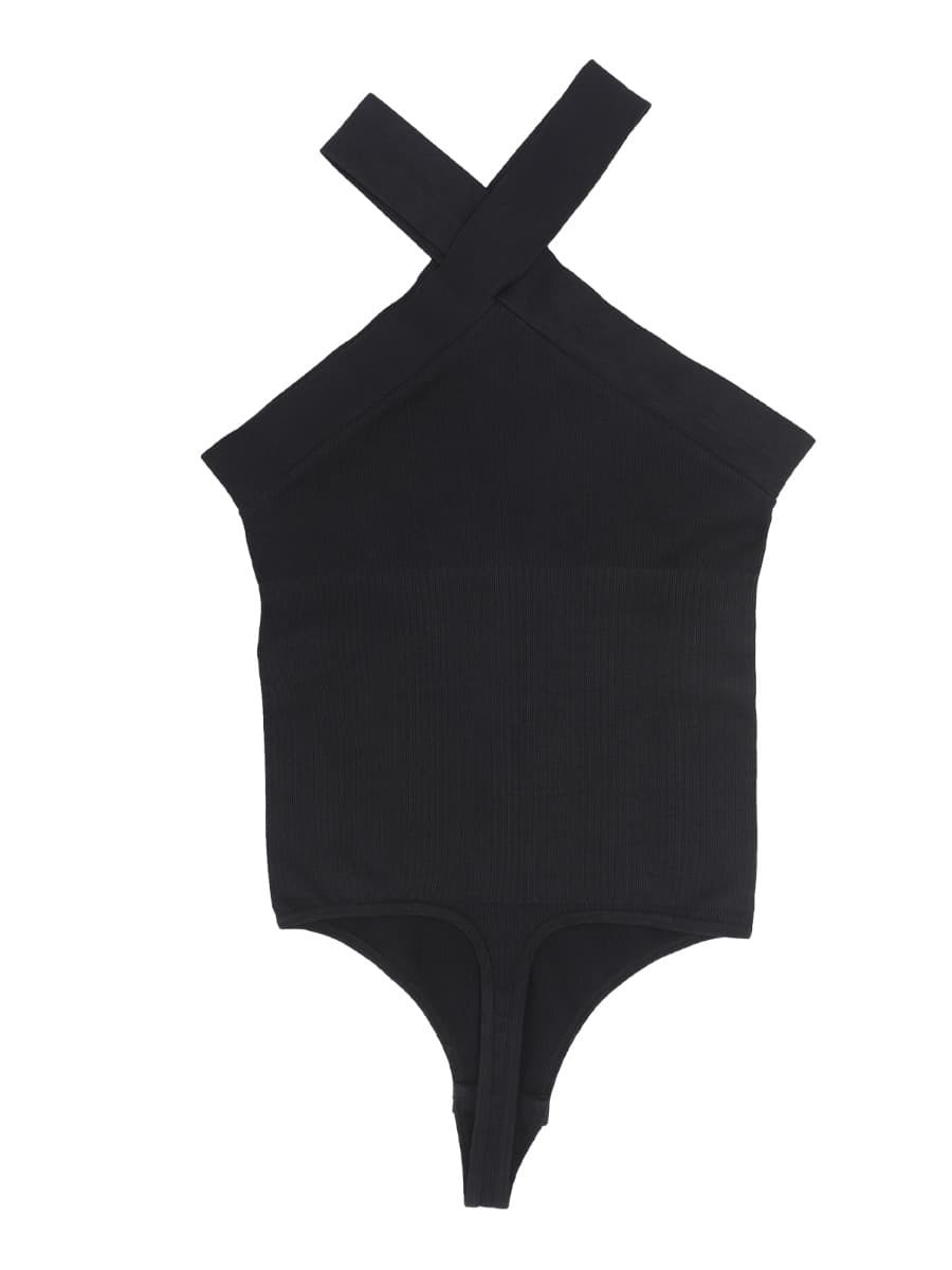 Crossover Halter Thong Bodysuit for Women