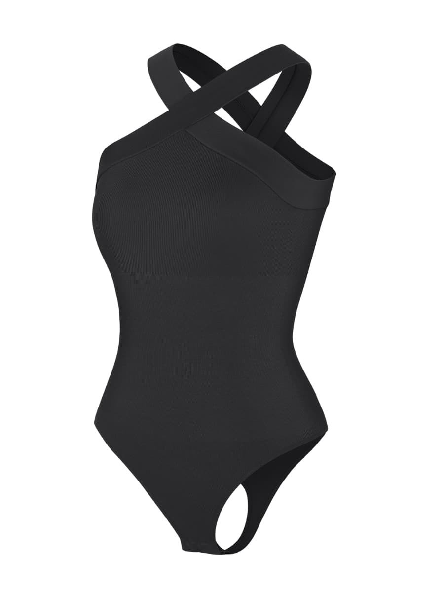 Crossover Halter Thong Bodysuit for Women