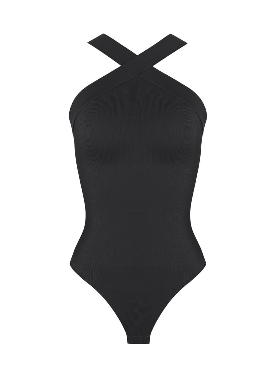 Crossover Halter Thong Bodysuit for Women