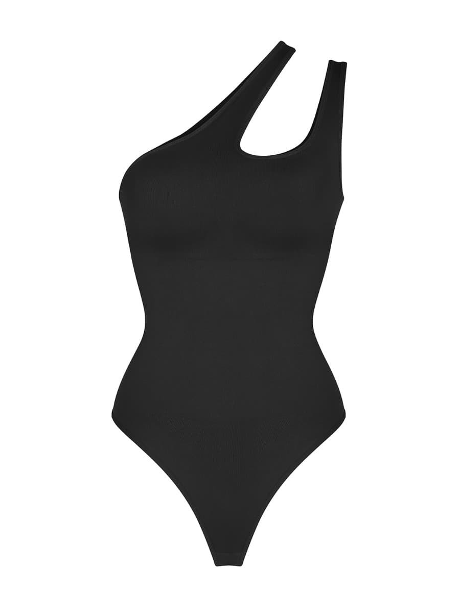 Fashion One-shoulder Cut Out Waist Compression Shapewear Bodysuit