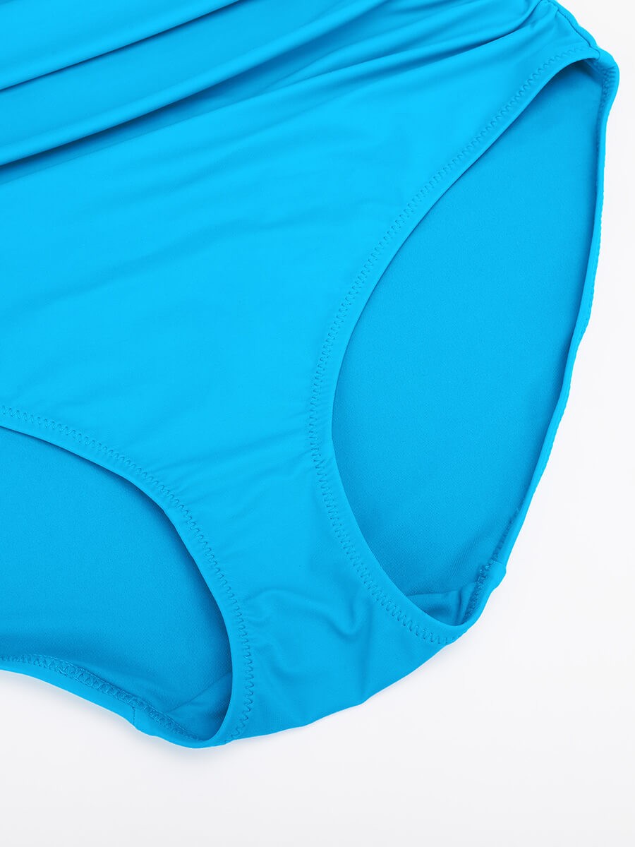 Ruffled One Piece V Neck Lace Up Shaping Swimsuit