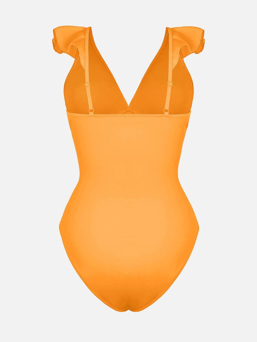 Wholesale Ruffled One Piece V Neck Lace Up Swimsuit