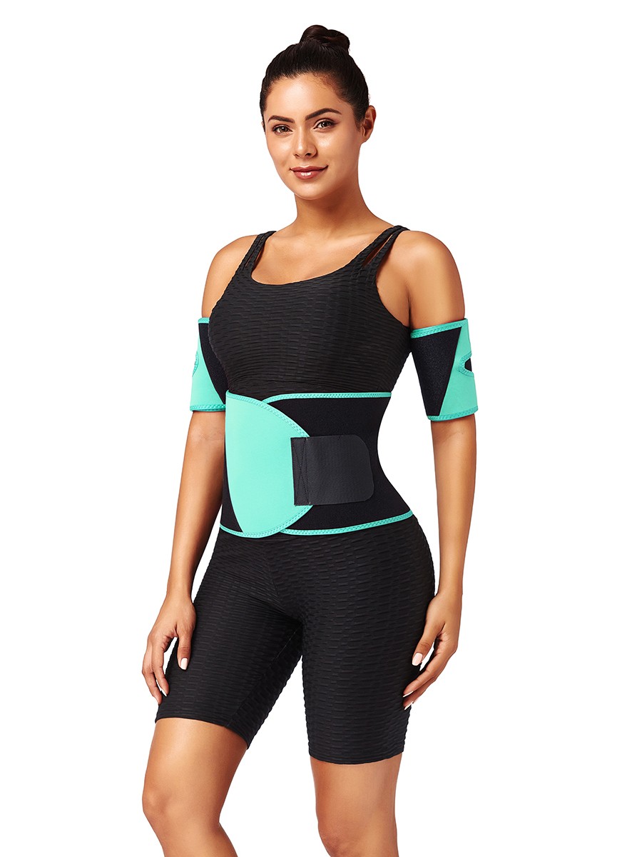 Light Green Neoprene Arm Shaper Sleeves Colorblock Cellulite Reducing