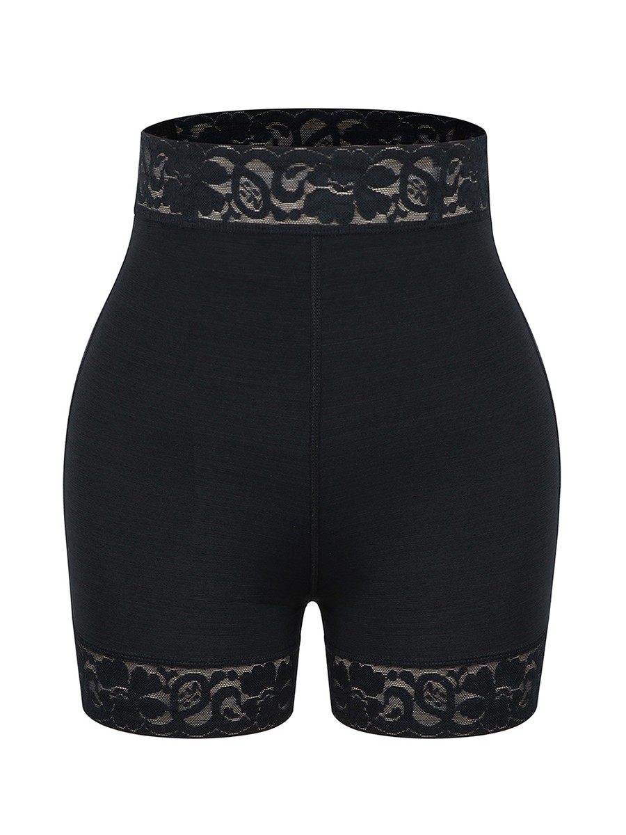 Black High Waist Lace Trim Shapewear Shorts Curve Slimmer