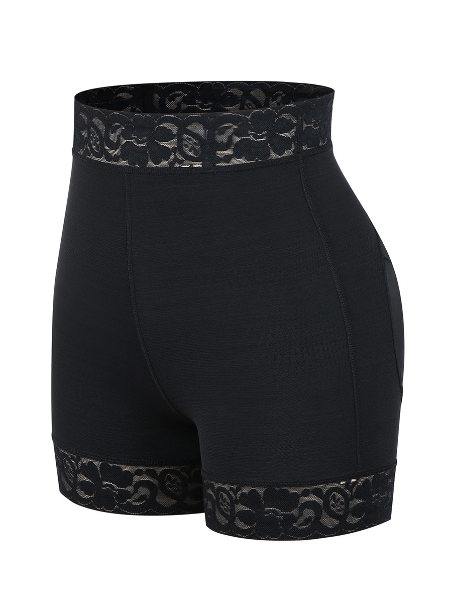 Black High Waist Lace Trim Shapewear Shorts Curve Slimmer