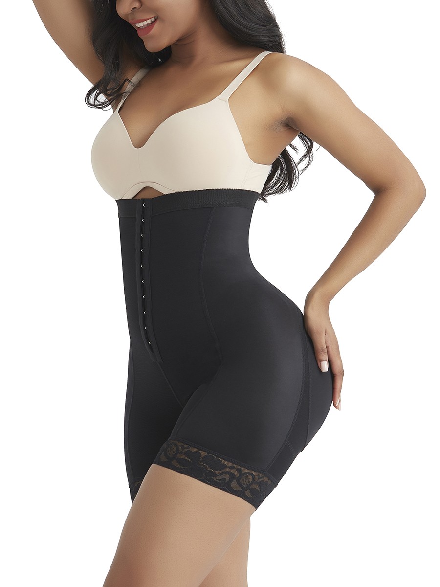 Black High Waist Hooks Control Shorts With Pad Curve Smoothing
