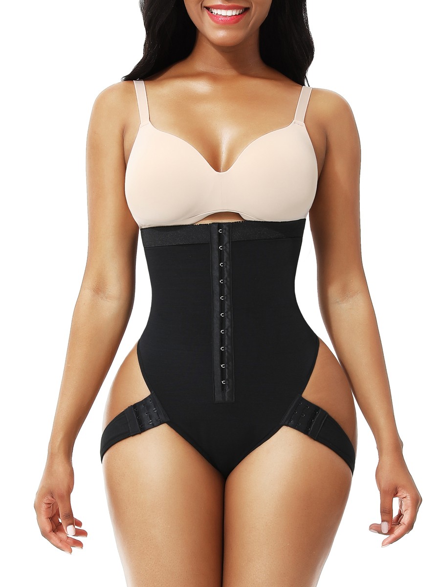 Black High Waist Butt Lifter With 2 Side Straps Abdominal Control