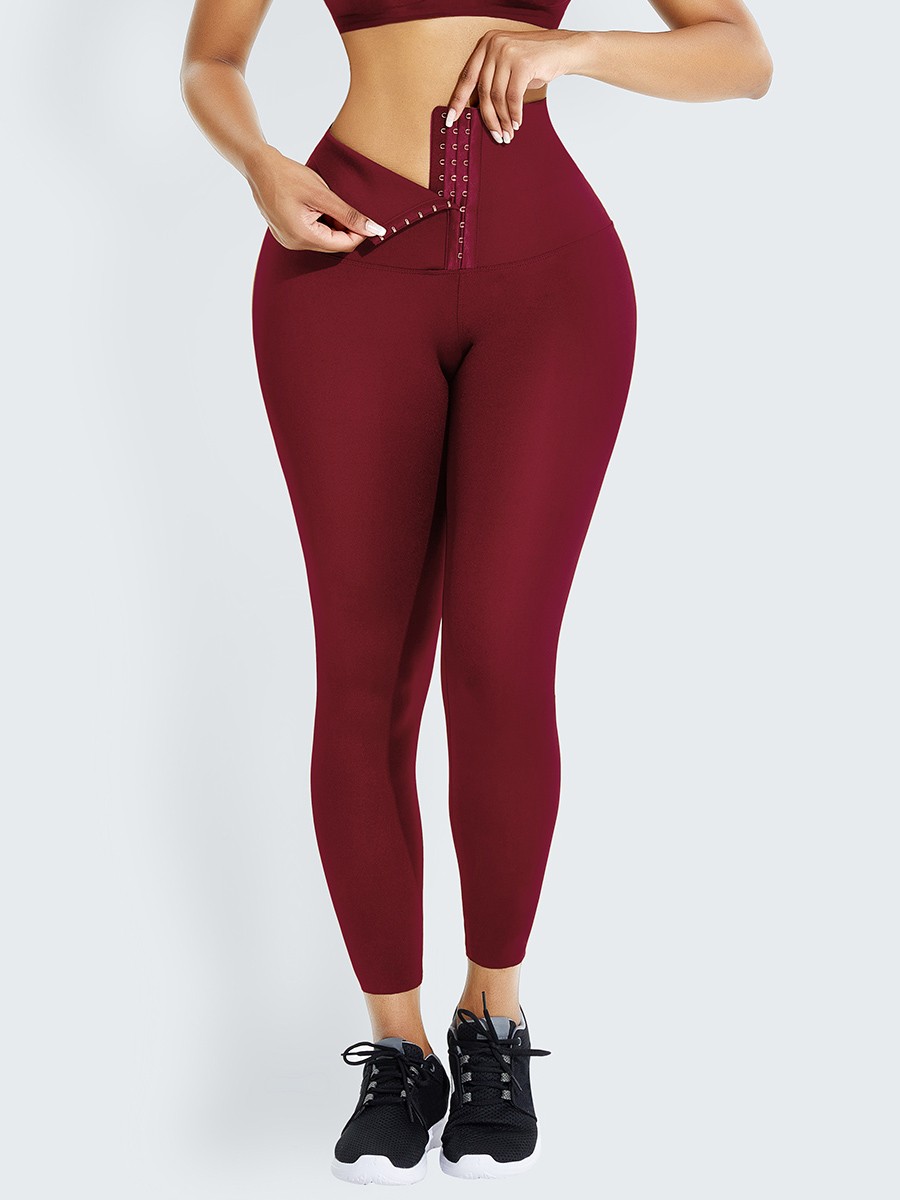 Wine Red High Waist Shaper Firm Control Leggings Tight Fitting