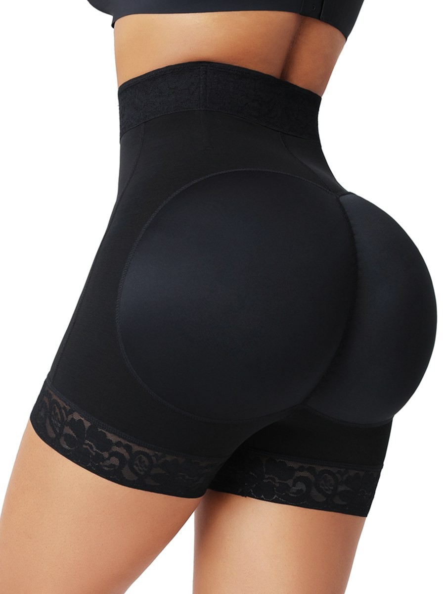 Black Front Zipper Butt Lifter Shorts High Waist Slimming Waist
