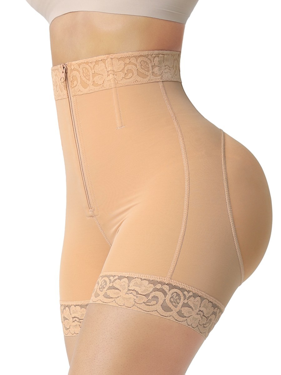 Deep Nude Butt Lifter With Front Zippet Lace Trim Smoothlines