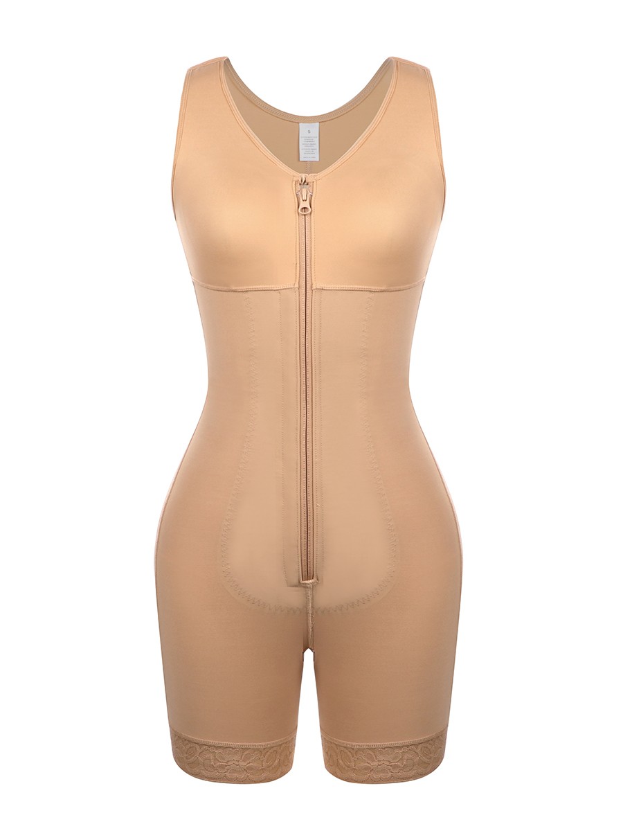 Skin Color Front Zipper Full Body Shapewear Big Size Breathable