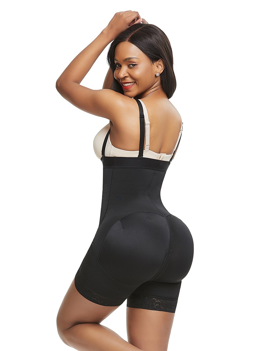 Black Full Body Shaper Big Size Lace Trim Slimming Stomach