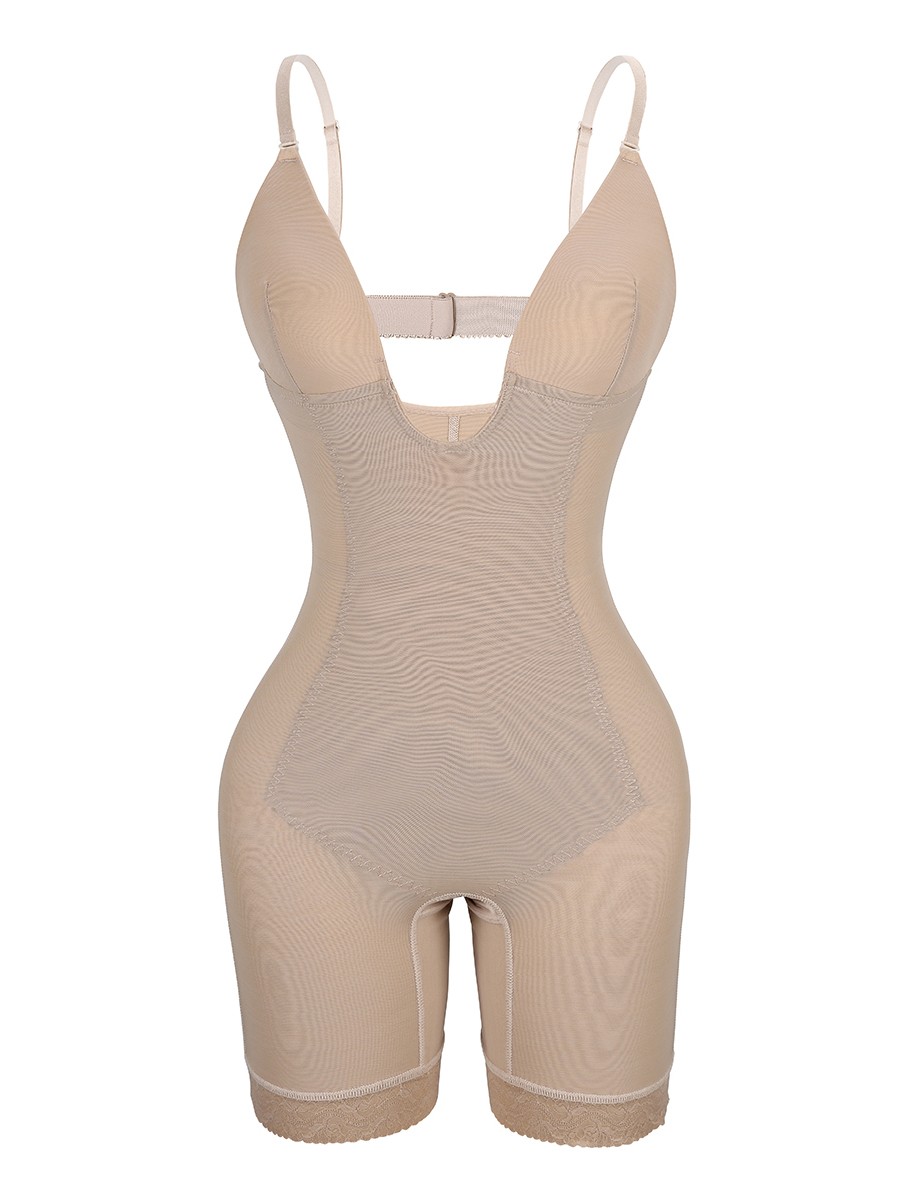 Skin Color Low Back Open Crotch Lace Body Shaper Highest Compression