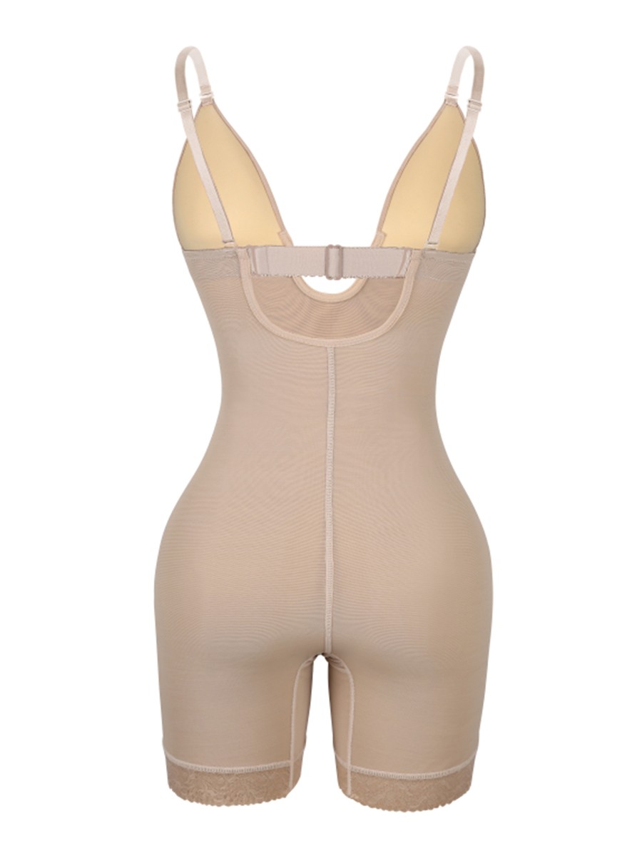 Skin Color Low Back Open Crotch Lace Body Shaper Highest Compression
