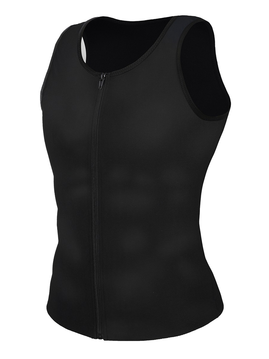 Black Men's Neoprene Slimming Vest With Zipper Tummy Control