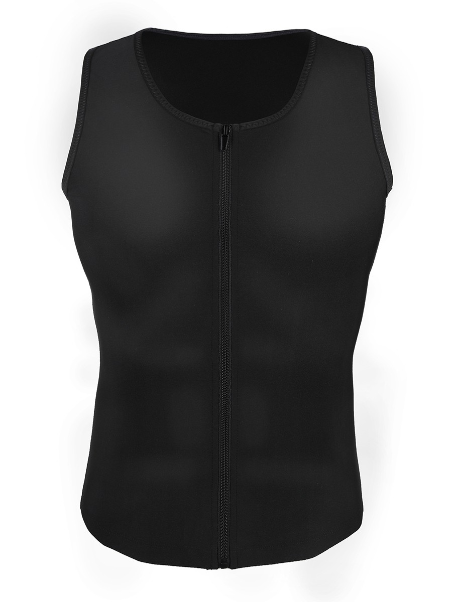 Black Men's Neoprene Slimming Vest With Zipper Tummy Control