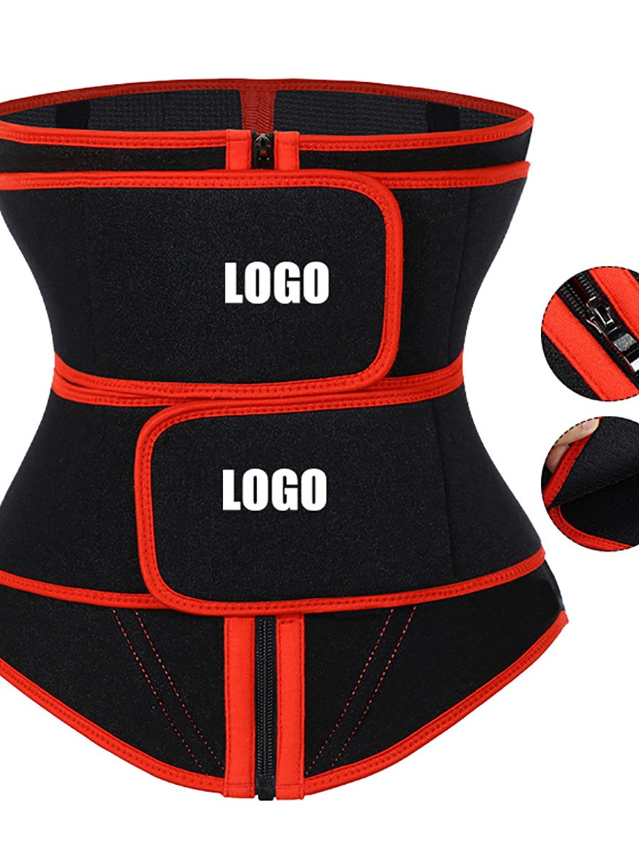 Red 10 Steel Bones Neoprene Sauna Waist Trainer Zipper Custom Logo