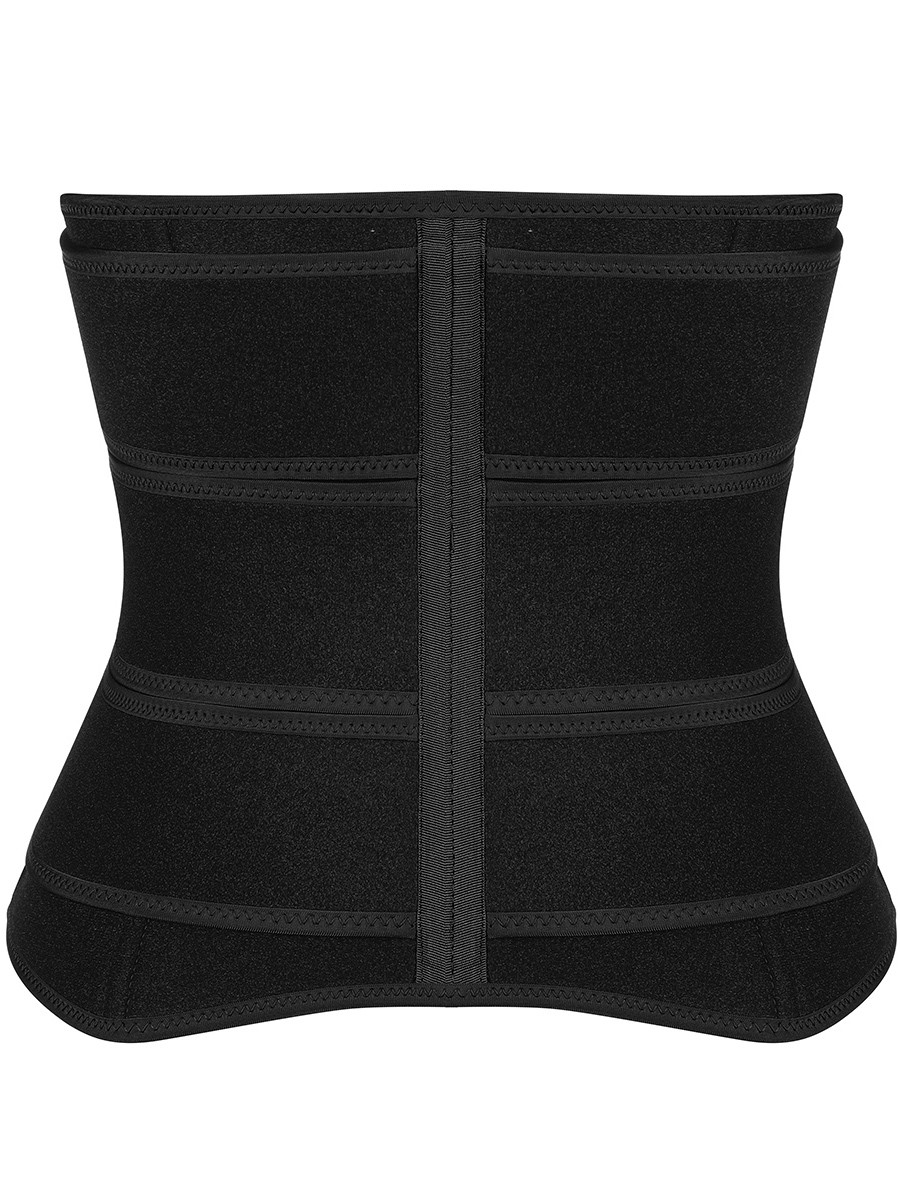 Compression Black Neoprene Zip Three-Belt Waist Trainer Slimming Stomach
