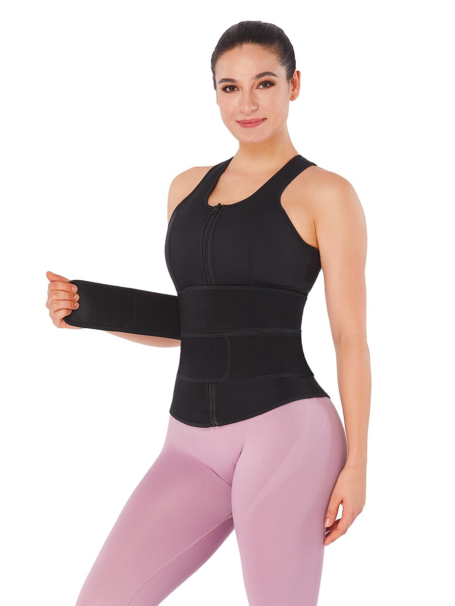 Black Neoprene Waist Trainer Vest Adjustable Belts Fitted Curve