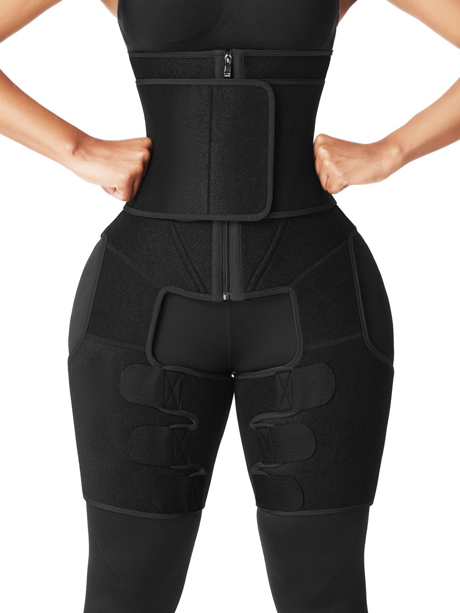 Black Waist And Thigh Shaper Zipper Neoprene Tummy Trimmer