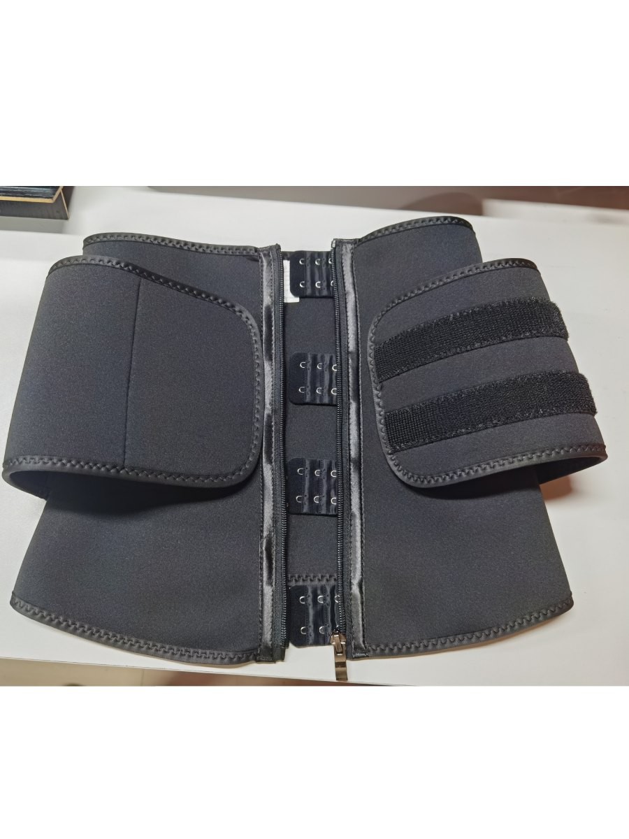 Black 6 Steel Bones Sweat Waist Trainer With Belt Flatten Tummy